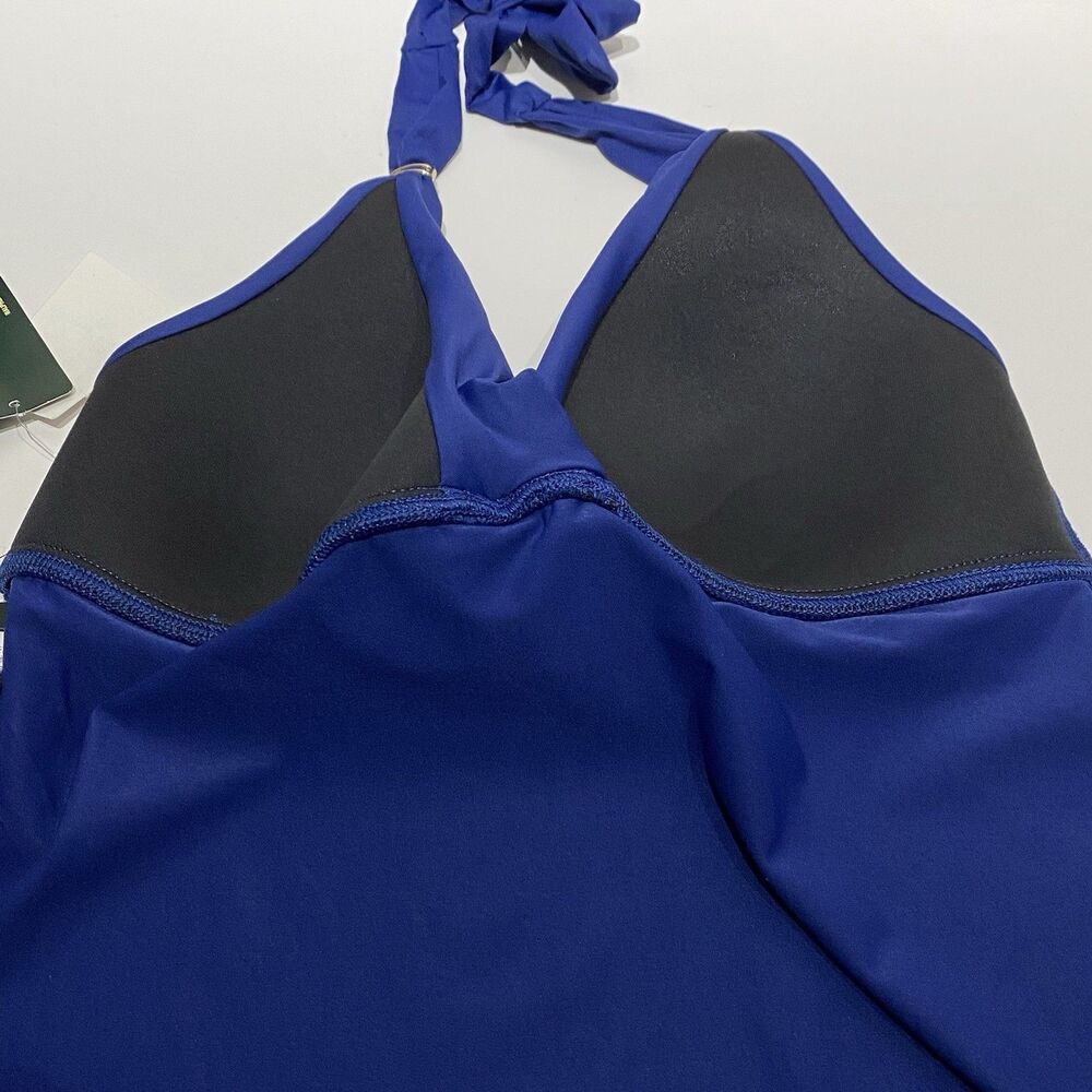 Lauren Ralph Lauren Twist Molded Cup Halter Tankini Top Blue Size 6 Gold Charms - Picture 5 of 9
